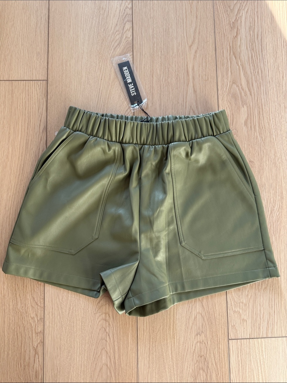 Steve Madden Olive Faux Leather High-Waist Shorts